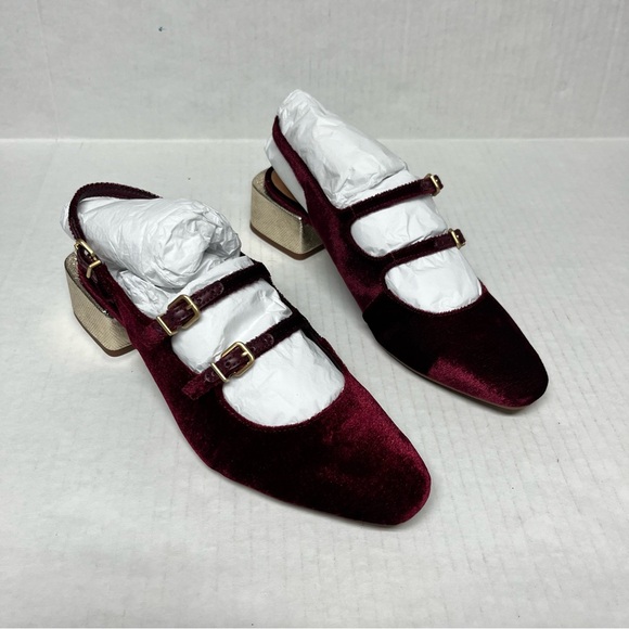 Mary Jane velvet burgundy Block Heel Slingbacks 8 |cottagecore fall Balletcore - Picture 7 of 13